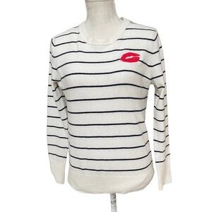 Banana Republic Italian Merino Wool Blend Strip‎ with Red Lip Crewneck Sweater